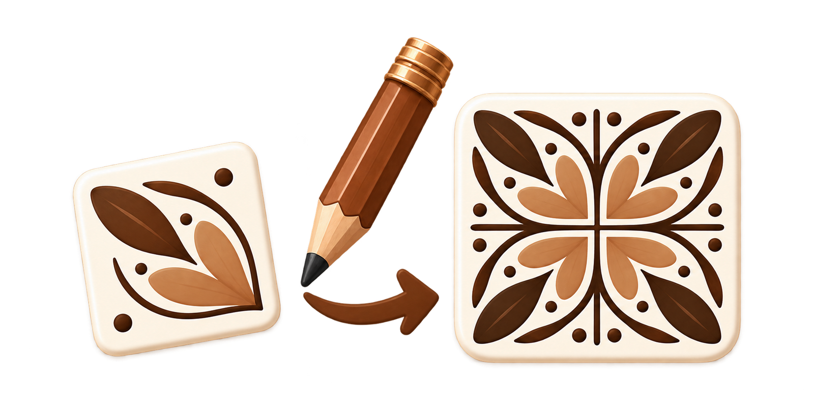 A pattern tile is turned into a four-part mosaic with a pencil